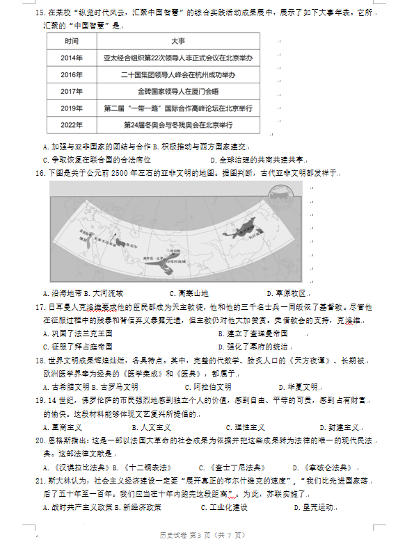 2023年鎮江市中考歷史試卷真題及答案