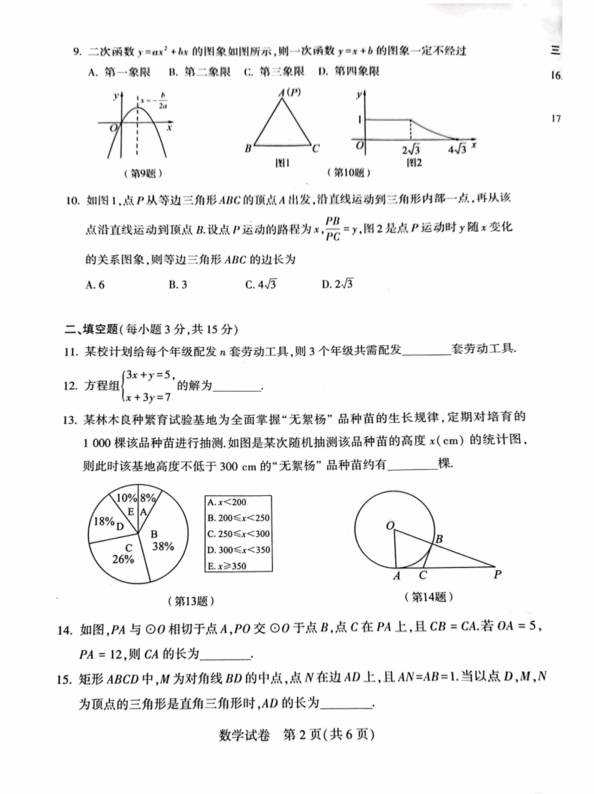 2023年河南中考數學試卷真題及答案