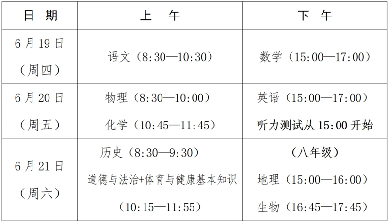 2025年廈門中考時間幾月幾號,各科目具體時間安排表
