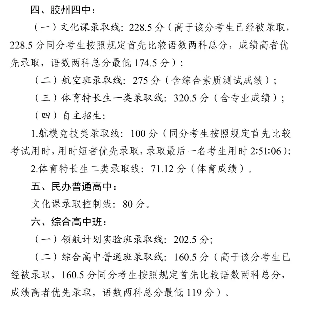 2025年膠州市中考錄取分數線一覽表(含歷年分數線)