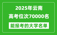 2025云南高考位次70000名能報考什么大學？附能上大學名單