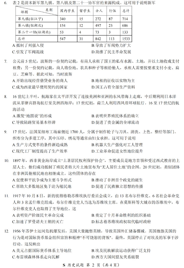 2025年四川高考?xì)v史試卷真題及答案解析(完整版)