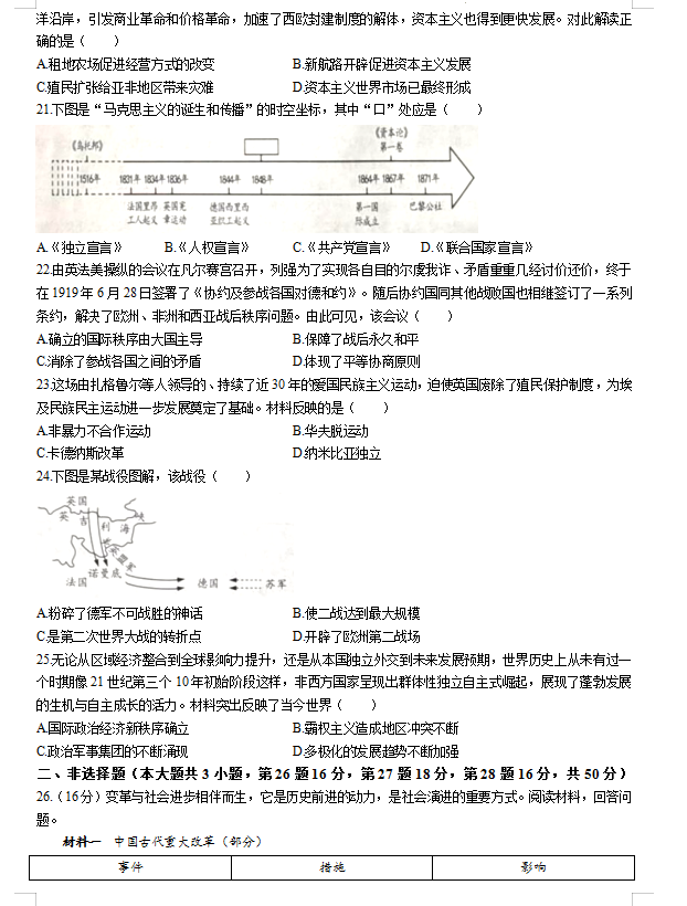 2025年山東中考歷史試卷真題及答案解析