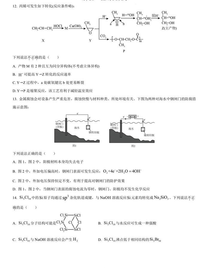 2025年浙江高考化學試卷真題及答案解析(完整版)